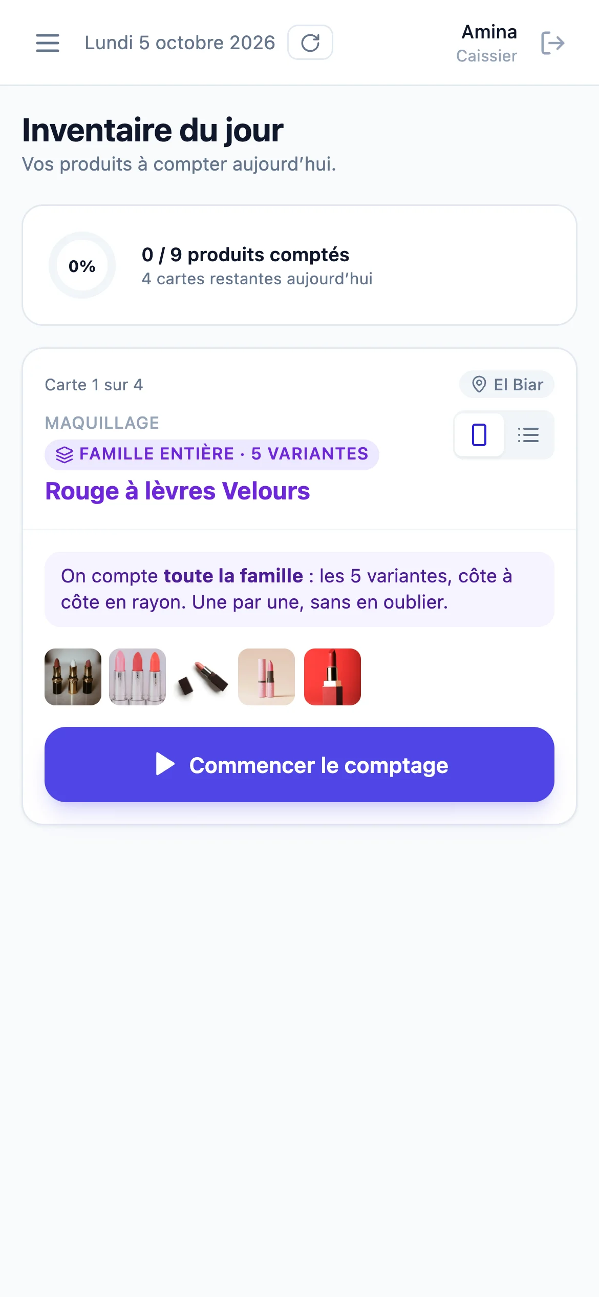 Inventaire du jour sur téléphone